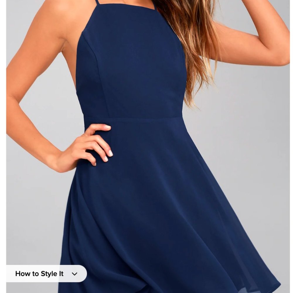 Letter of Love Navy Blue Backless Skater Dress